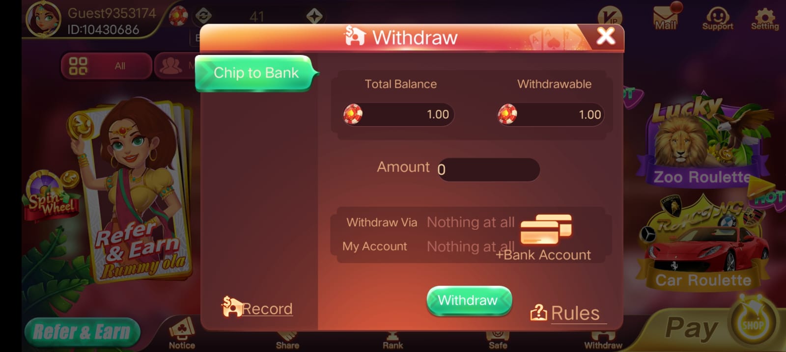 WITHDRAW MONEY IN "Rummy Ola" APP