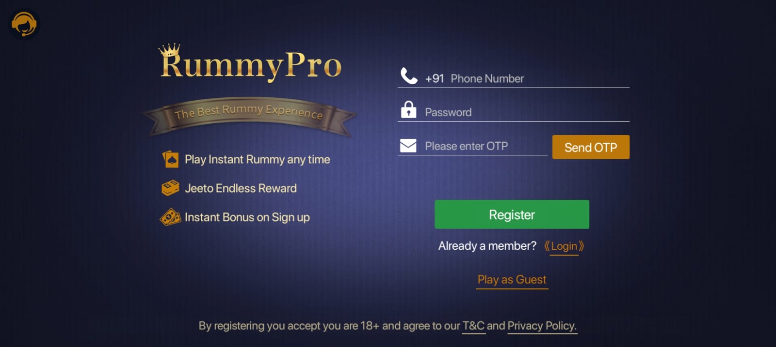 Register In Pro Rummy Apk